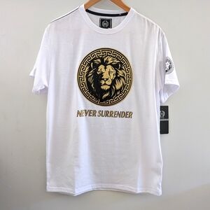 CR-24 CHROME EGDE | Men's White/Blk/Gold "Never Surrender" 3D Lion T-Shirt